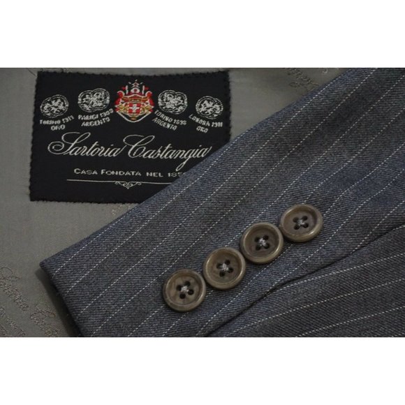 Sartoria Castangia Gray Pinstriped 100% Wool Jacket Coat Sz 44R